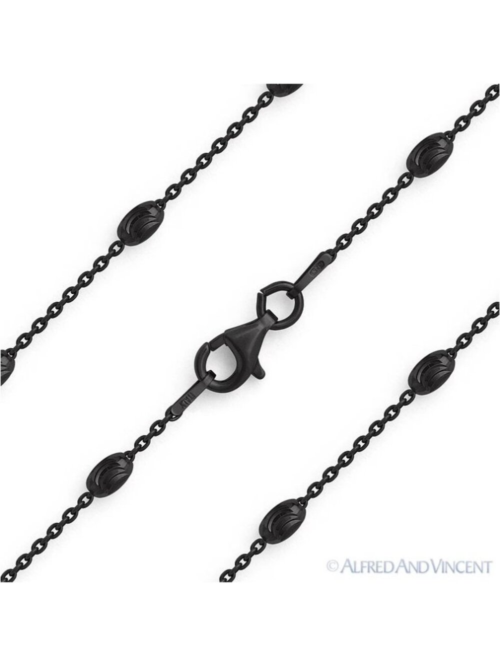 3mm Moon Cut & Anchor Link Sterling Silver Black Rhodium Italian Chain Necklace